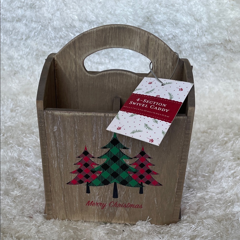 Rustic Merry Christmas 4-Section Swivel Caddy - Brown